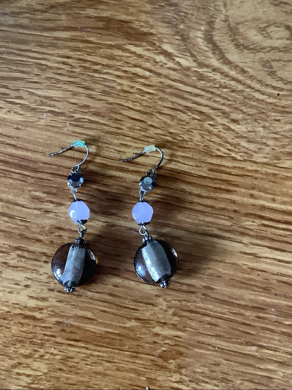 Handcrafted Brown and Lavender Bead Drop Earrings - Unbranded